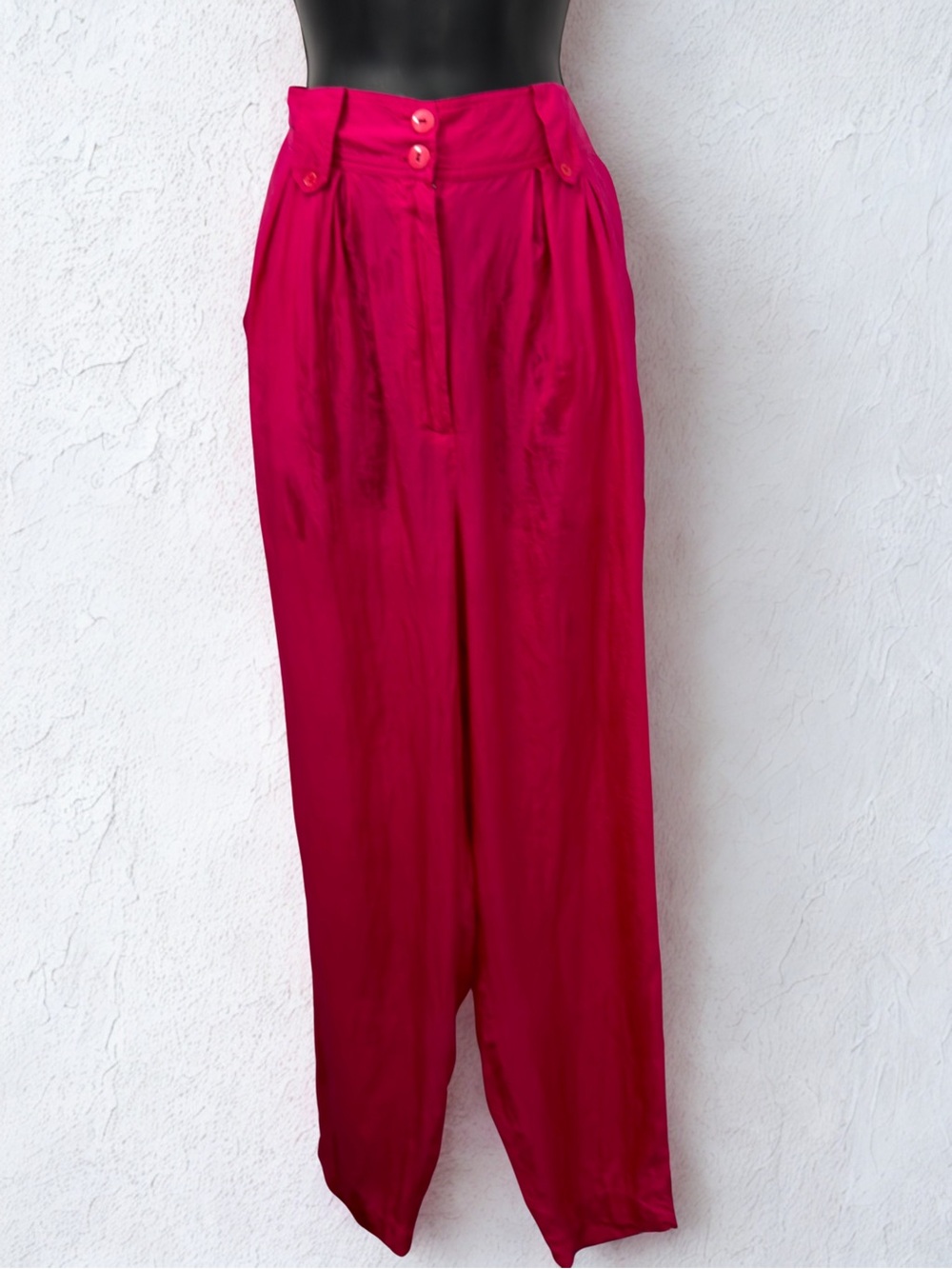 High-Waist Fuchsia 100% Silk Lightweight Trousers